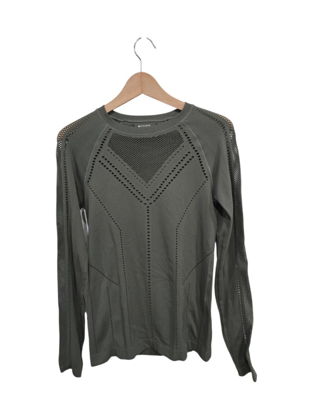 Athleta Oxygen Olive Green Mesh Running Top